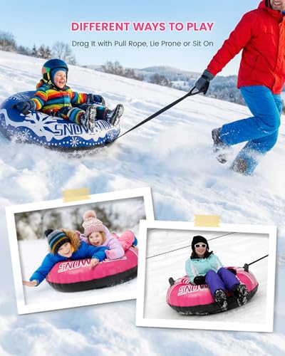 Snow Tube for Adult and Kids,Infatable Heavy Duty Snow Sled with Canvas Cover, Padded Handles, Thickened Bottom,Winter Outdoor Toy Gift