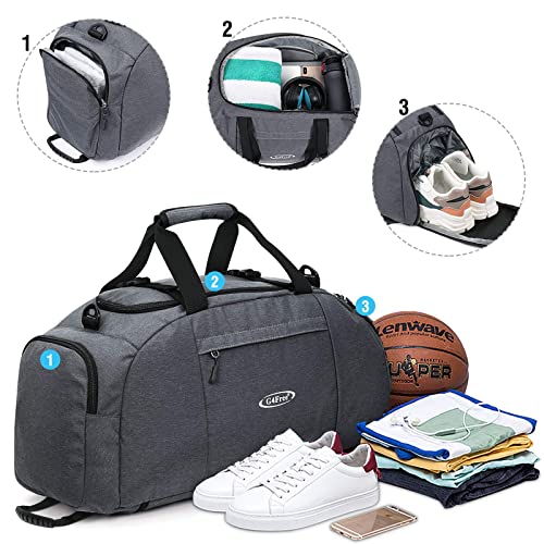 G4Free 40L 3-Way Duffle Bag Backpack Gym Bag for Men Women Sports Duffel Bag with Shoe Compartment Travel Backpack Luggage - color: Snow Ni-Grey