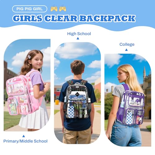 PIG PIG GIRL Clear Backpack for School,Heavy Duty PVC Transparent Bookbag for Girls Stadium Approved See Through Backpack - color: Game Machine