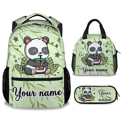 Personalized Panda Backpack with Lunch Box And Pencil Case, 16 Inch Panda Theme Bookbag with Adjustable Straps, Durable, Lightweight, Large Capacity, School Backpack for Girls Women - color: Panda1-3