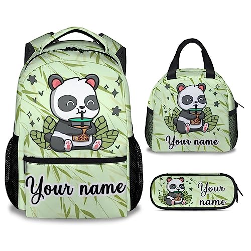 Personalized Panda Backpack with Lunch Box And Pencil Case, 16 Inch Panda Theme Bookbag with Adjustable Straps, Durable, Lightweight, Large Capacity, School Backpack for Girls Women - color: Panda1-3