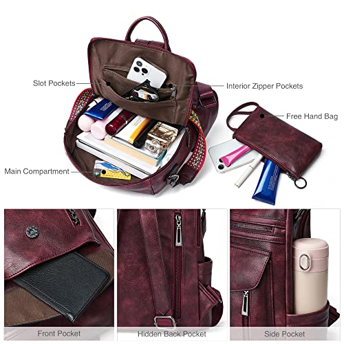 Shrrie Backpack Purse for Women Fashion Leather Backpack Purse Designer Travel Backpack Convertible Shoulder Bag with Wristlet - color: 1-8 Two-tone Maroon