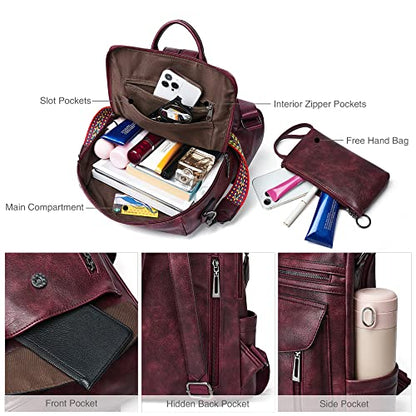 Shrrie Backpack Purse for Women Fashion Leather Backpack Purse Designer Travel Backpack Convertible Shoulder Bag with Wristlet - color: 1-8 Two-tone Maroon