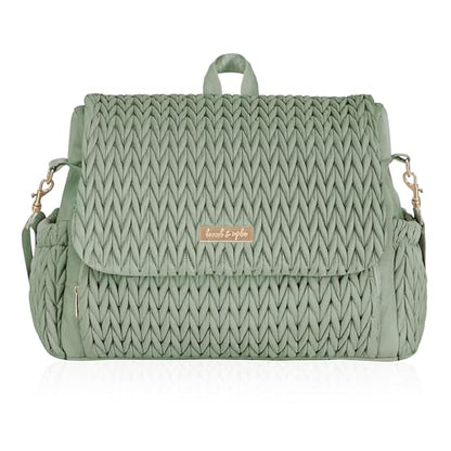 Hannah & Sophia Belle Convertible Baby Diaper Backpack & Bag in Sage Green, Large Size, Dual Sided Water Resistant Changing Mat Included, Detachable Shoulder Straps, Easy To Use - color: Sage Green
