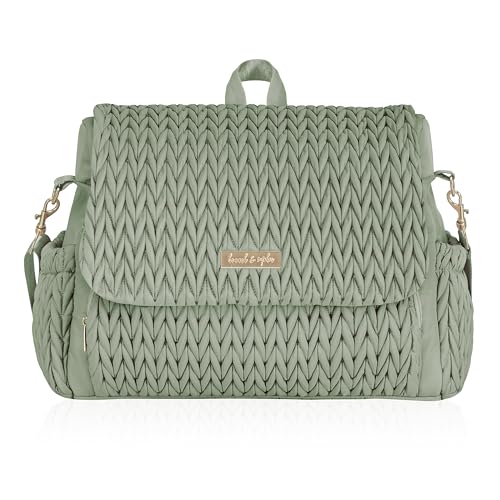 Hannah & Sophia Belle Convertible Baby Diaper Backpack & Bag in Sage Green, Large Size, Dual Sided Water Resistant Changing Mat Included, Detachable Shoulder Straps, Easy To Use - color: Sage Green