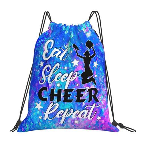 Eat Sleep Cheer Repeat Drawstring Backpack Gym String Bag Drawstring Sackpack Sport For Womens Mens - color: Cheer