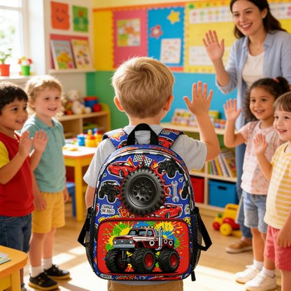 Toddler Backpack for Ages 4-6, 15L Boys Truck Backpack with Chest Buckle, Kindergarten School Bag with Padded Straps - color: Truck