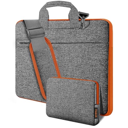 Hseok Laptop Shoulder Bag 17-17.3 inch Case, Durable Shockproof Protective Briefcase with Multi-Pockets Compatible with Lenovo Most 17-17.3 inch HP Acer Dell ASUS MSI Notebooks,Dark gray-orange - color: Dark Gray-orange, size: 17-17.3"
