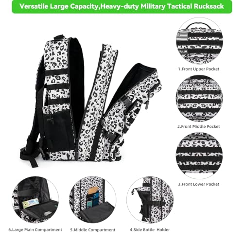 Military Tactical Backpack 55L for Men & Women Bug Out Bag Assault pack Molle Daypack Hiking Trekking Rucksack (Leopard print color) - color: Leopard Print Color