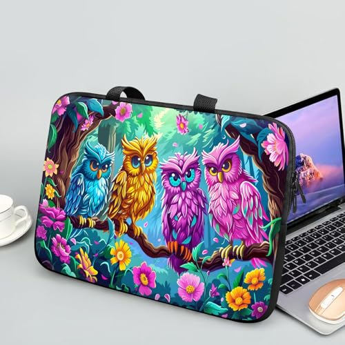 14 15 15.4 15.6 inch Laptop Handle Bag Computer Bag, Pouch Holder Notebook Sleeve Cover Soft Case Compatible for Dell,Lenovo,Toshiba HP, Asus Notebook-Four Owls - color: Four owls