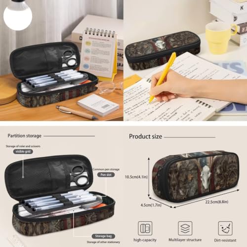 3pcs School Backpack Set With Lunch Box Pencil Case, Skull Deer 17 Inch Large Capacity Bookpacks 3 In 1 Set For Boys Girls - color: Skull Deer