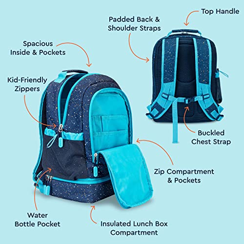 Bentgo Kids 2-in-1 Backpack & Insulated Lunch Bag - Confetti Designed 16” Backpack for School & Travel -, Durable, Water Resistant, Padded, & Large Compartments (Confetti Edition - Abyss Blue) - color: Confetti Edition - Abyss Blue