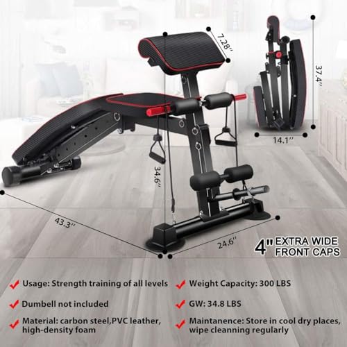 Adjustable Weight Bench Utility Workout Bench for Home Gym,Foldable Incline Decline Benches for Full Body Workout,Maximum Weight 600 Lbs
