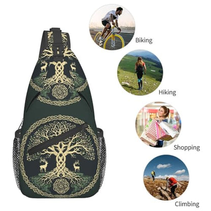 Viking Symbol Tree Life Outdoor Crossbody Shoulder Bag For Unisex Young Adult Hiking Bicycling - color: Pink2
