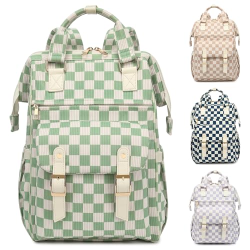 Corduroy Laptop Backpack for Women 15.6 Inch Stylish College School Bookbag, Business Work & Travel Computer Backpacks (Checkered Green) - color: Corduroy Checkered Green
