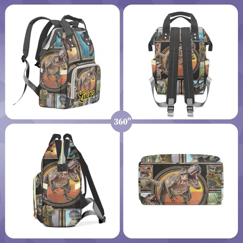 Customizable Large Capacity Diaper Bag Personalized Name, Black Color Dino Waterproof Multi-Function Mommy Bag with Thermal Pockets for Boys，Dinosaur - color: Dinosaur