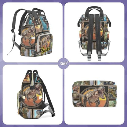 Customizable Large Capacity Diaper Bag Personalized Name, Black Color Dino Waterproof Multi-Function Mommy Bag with Thermal Pockets for Boys，Dinosaur - color: Dinosaur
