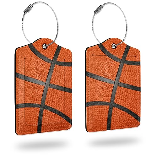 2 Pack Luggage Tags for Suitcases,Basketball Luggage Tag,Leather Stainless Steel Loop Label Tag for Women Men Girls Travel Bag Suitcase - color: Basketball