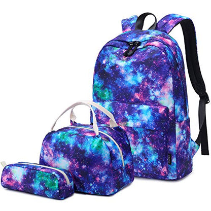 abshoo Lightweight Water Resistant Backpacks for Teen Girls School Backpack with Lunch Bag - color: Galaxy D Set