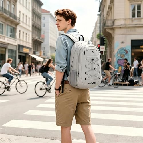 HEAD 30L Waterproof Drone String Travel Backpack for Men, Lightweight Laptop Backpack Fits 15.6 inch Notebook, Casual Daypack Carry On Backpack for College/Gym/Outdoor/Daily Use/Commute, TSA Friendly - color: Grey