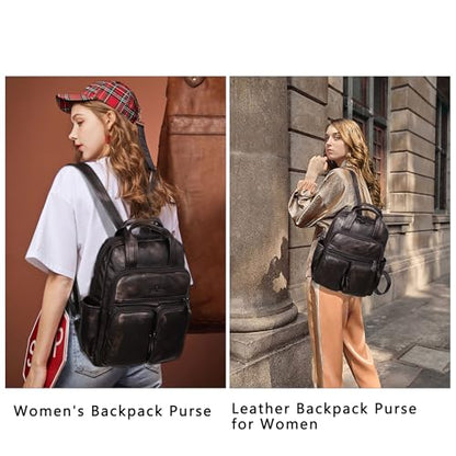 Angel Kiss Backpack Purse for Women Soft Washed Leather Multi Pocket Casual Travel Backpacks… - color: Bronze