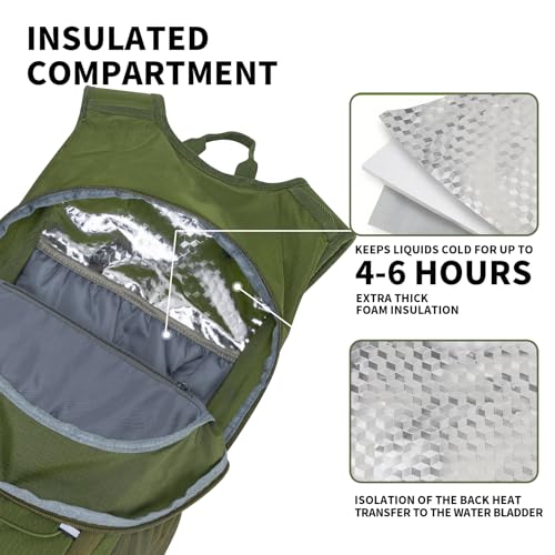 KABAQOO Hydration Backpack, 18L Multipurpose Hiking Backpack with 3L Water Bladder, Water Backpack Insulated Hydration Pack Ideal for Hiking and Cycling - color: Army Green