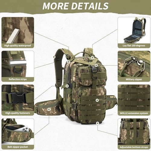 Camo hunting backpack，small tactical backpack, military backpack for men， camping backpack, 3-day bag(Camouflage) - color: Ruins Camouflage