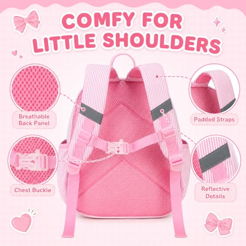 BTOOP Kids Backpack for Boys Girls 3-6, Preschool Kindergarten Backpack with Insulated Lunch Compartment & Chest Strap (Pink Stripes-M, Age 3-6 (14.5" H Fit Folder)) - color: Pink Stripes-m, size: Age 3-6 (14.5" H Fit Folder)