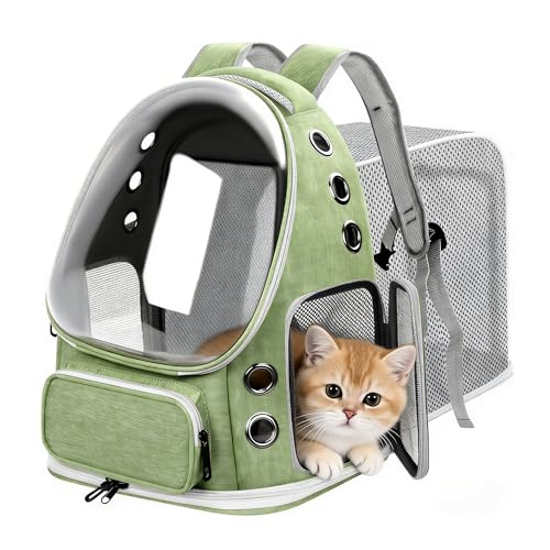 Expandable Cat Backpack Carrier, Breathable Cat Bubble Backpack for Kitty & Small Dog up to 18lbs, Large Space Cat Carrier Backpack, Foldable Airline Approved Carrier for Travel (Green) - color: Expandable Green
