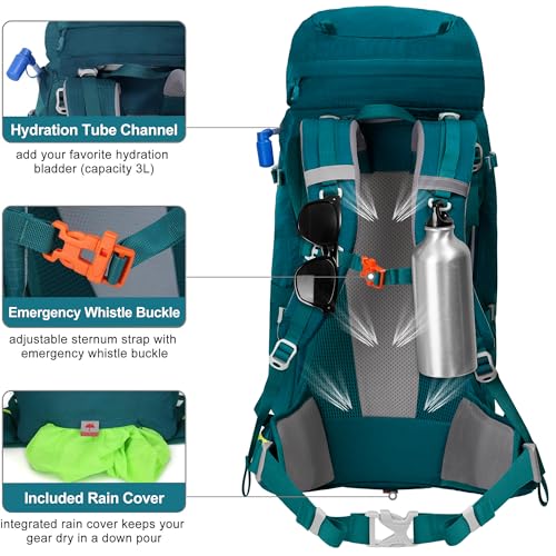 N NEVO RHINO Internal Frame Hiking Backpack 50/60/65/70/80L, Mountain Climbing Camping Backpack Daypack Waterproof Rain Cover | Mountain Climbing - color: 01 Green, size: 45+5L