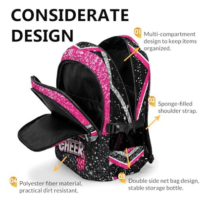 Personalized Cheer Backpack Custom Initial Backpacks, 17 Inch Glitter Cheerleading Bookbag - color: Pink Black
