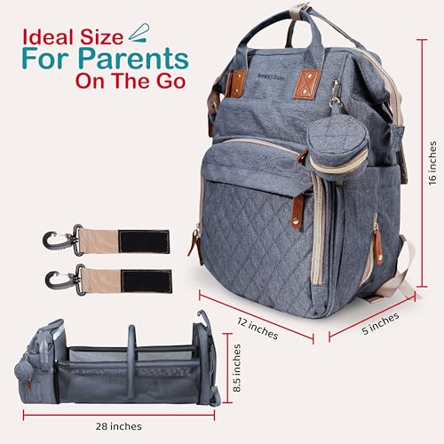 SNUGGY BABY Diaper Bag with Changing Station, Diaper Backpack with Changing Pad, Portable Diaper Organizer, Insulated Bottle Holders, Large Capacity, Water-resistant Travel Bag (Gray) - color: Gray