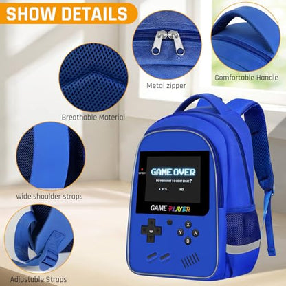 TILYTADLY School Backpack For Boys - Gamer Boys Backpack For Kids Children Teens Elementary Middle School - Ages 6-18，17″ - color: 2-blue-set1
