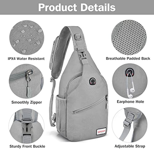 ZOMAKE Sling Bag,Small Crossbody Sling Backpack,Water Resistant Shoulder Daypack for Travel,Anti Thief Chest Bag for Hiking(Grey(New)) - color: Grey(new)