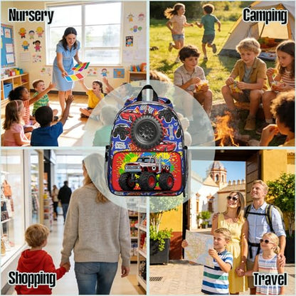 Toddler Backpack for Ages 4-6, 15L Boys Truck Backpack with Chest Buckle, Kindergarten School Bag with Padded Straps - color: Truck