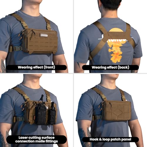 EXCELLENT ELITE SPANKER Tactical Chest Rig Pack EDC Chest Bag Molle Utility Chest Pouch for Outdoor Hunting Workouts Hiking - color: Coyote Brown