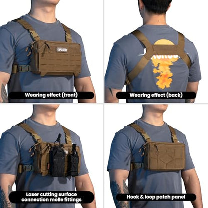 EXCELLENT ELITE SPANKER Tactical Chest Rig Pack EDC Chest Bag Molle Utility Chest Pouch for Outdoor Hunting Workouts Hiking - color: Coyote Brown