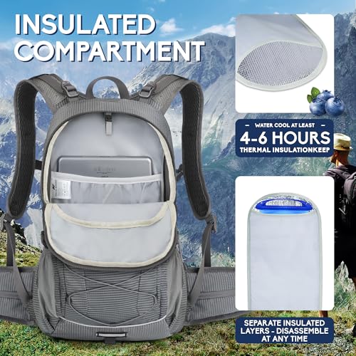 N NEVO RHINO Hydration Backpack with Water Bladder 3L, Hiking Backpack with Rain Cover, Insulation Water Daypack for Cycling Biking - color: gray