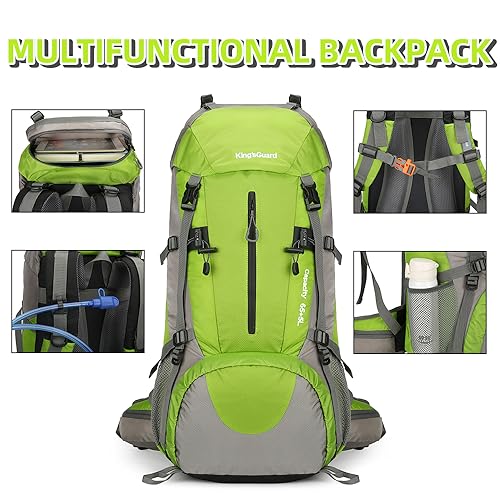 70L Camping Hiking Backpack with Rain Cover Waterproof Backpacking Backpack for Hiking Treeking Climbing Outdoor - color: Green