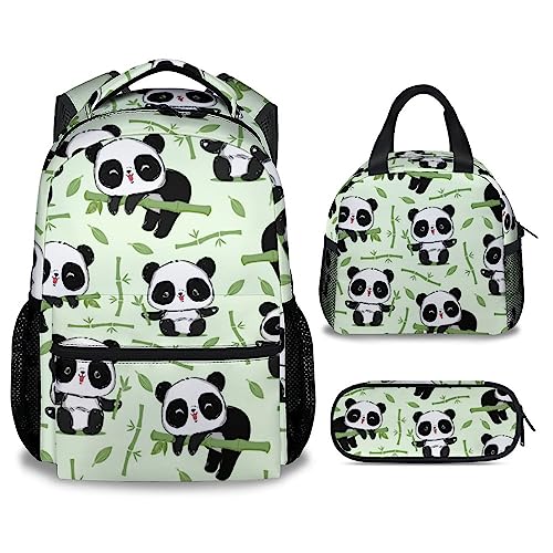 Panda Backpack with Lunch Box And Pencil Case, 16 Inch Panda Theme Bookbag with Adjustable Straps, Durable, Lightweight, Large Capacity, School Backpack for Girls Women - color: Panda3-2