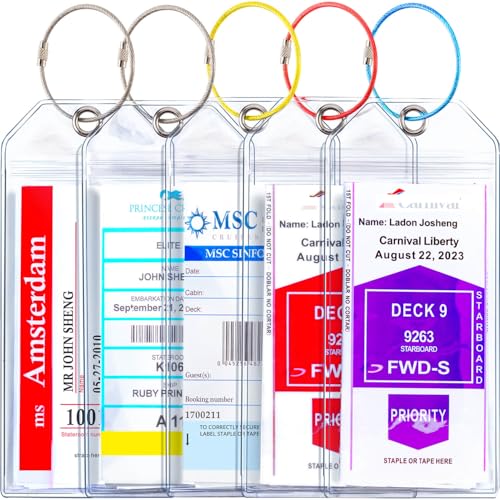 Cruise Ship Essentials for Carnival, Princess, NCL, MSC by JOLLYANTS, Cruise Luggage Tag Holders, Cruise Must Haves Waterproof & Reusable - color: 5 Clear