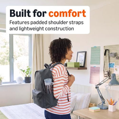 Amazon Basics Classic School Backpack with Multiple Compartments, Sturdy Construction, Adjustable Straps - Grey - color: Grey