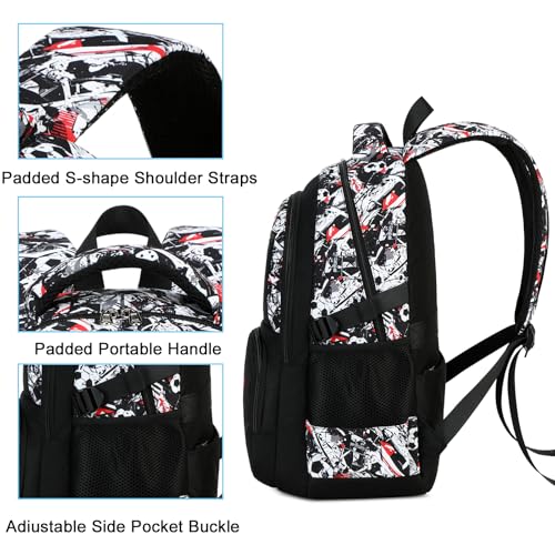 Bluboon Kids Backpack Boys Camo Bookbag Teens Elementary School Bag Daypack Travel Back Pack Middle school (Black White and Red Graffiti) - color: Black White and Red Graffiti