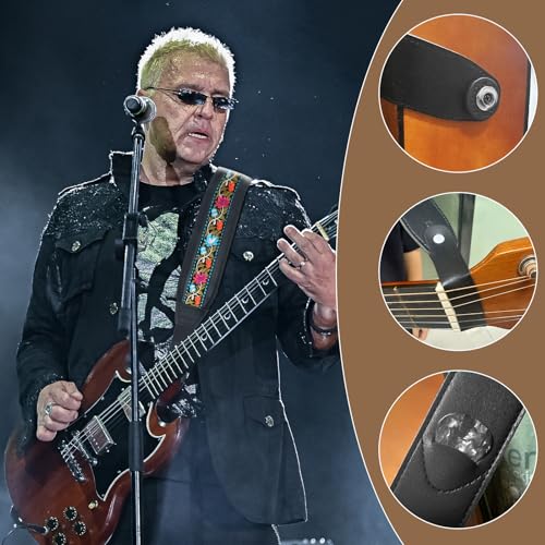 Guitar Straps for Electric Guitar Bass, Jacquard Embroidery Guitar Strap, 3" Wide Padded Straps with 3D Sponge Filling, Comes with 4 Picks + 2 Strap Locks + 1 Headstock Tie + 1 Tie Rope, Bule - color: Blue Embroidery