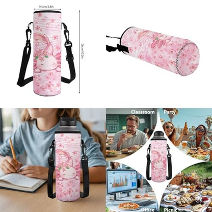 Cherry Blossom Axolotl Backpack for Girls School Backpack with Lunch Box Water Bottle Pouch Pencil Case 4PCS Set Elementary School Backpacks for Girls Kids Bookbag with Front Pocket Book Bag - color: Cherry Blossom Axolotl
