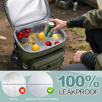 Large 52cans Cooler Backpack, Insulated, Waterproof, Leak Proof, 30L Large Capacity - color: Army Green