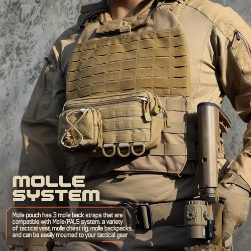 Molle Admin Pouch for Tactical Backpack, EDC Tool Pouch Organizer, Tactical Admin Pouch Molle, Belt Zipper Utility Waist Bag, Horizontal Phone Pouch with US Flag Patch - color: Khaki