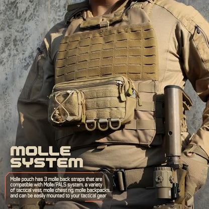 Molle Admin Pouch for Tactical Backpack, EDC Tool Pouch Organizer, Tactical Admin Pouch Molle, Belt Zipper Utility Waist Bag, Horizontal Phone Pouch with US Flag Patch - color: Khaki