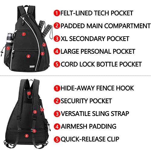 Sucipi Pickleball Bag for Men & Women,Convertible Backpack with Fence Hook - color: Deep Black, size: Medium