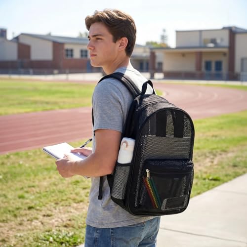 COVAX Heavy Duty Mesh Backpack, See Through College Backpack with Padded Shoulder Straps for Swimming, Outdoor Sports - color: Black